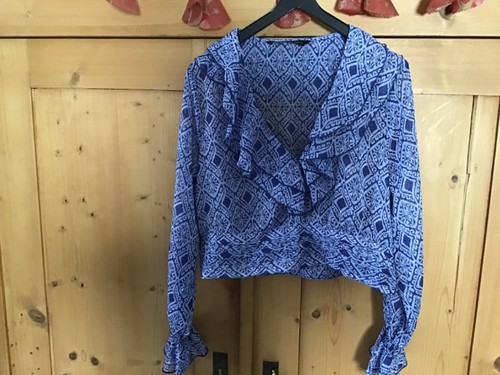 Chiffon bluse blau weiß - bluse,