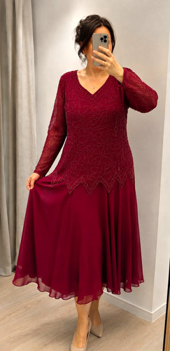 Damen kleid midi bordeauxrot - kleid,