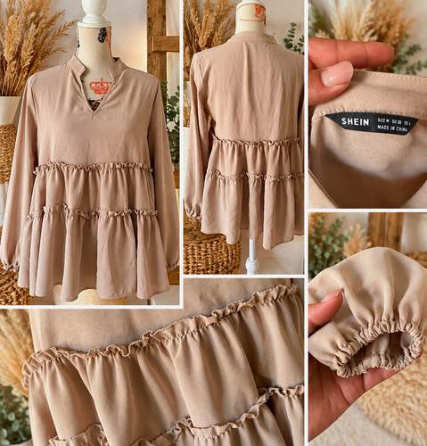 Shein damen bluse beige - bluse, m
